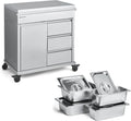 Grill bijzetwagen BURNHARD® roestvrijstalen werkblad, soft-close lades, robuust, veelzijdig, compatibel met EARL  FRED, ideaal voor tafelgrills  pizzaovens – 2-delige plankenset(RVS incl. Food Container)