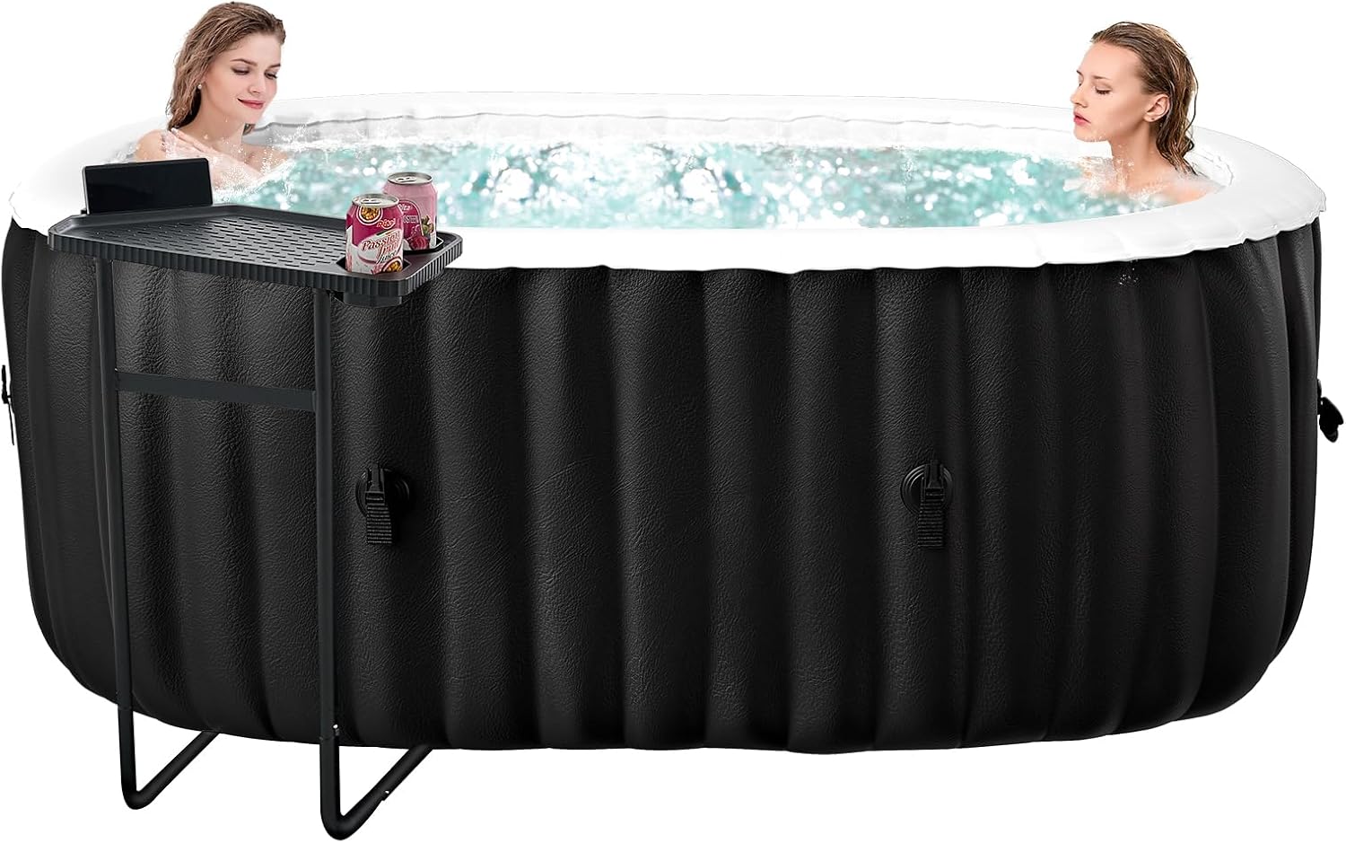 Hot Tub Opblaasbaar voor 2 personen, 2400 W in/outdoor SPA zwembad, winterbestendig, met 100 luchtjets, vorstbescherming, 550 liter, lekvrij, energiebesparend, auto opblazen, bubbelspa en(Oval - 2 Personen)