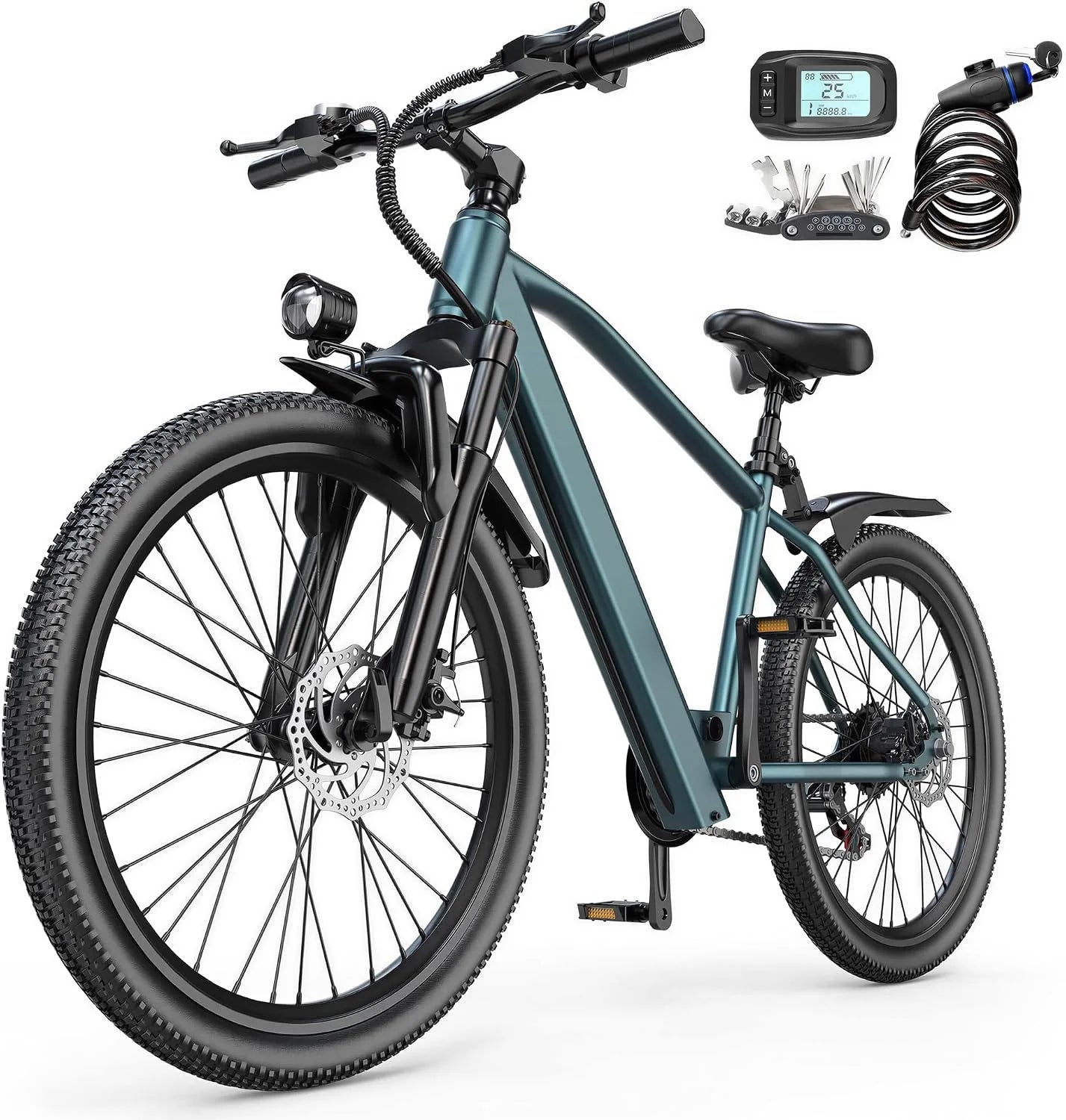 Elegllde E-bike van 24 inch voor volwassenen, 250 W elektrische fiets met 36 V 10 Ah accu, 25 mph snelheid, 7 versnellingen, bereik tot 40 km, city e-bike voor dagelijks pendelen
