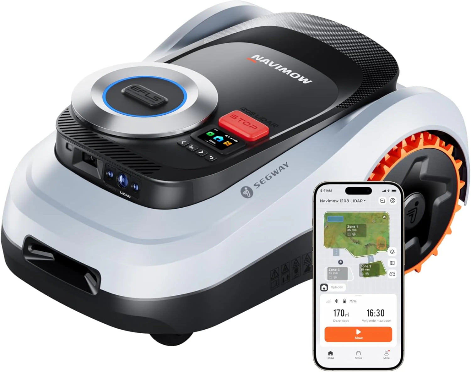 Segway Navimow i208 LiDAR robotgrasmaaier voor 800 m² met Garage M, tot 45% Slopes, Solid State LiDAR + Vision, automatisch in kaart brengen, geen draden, geen antenne, Ingebouwde 4G (Apart verzonden)(i208 LiDAR)