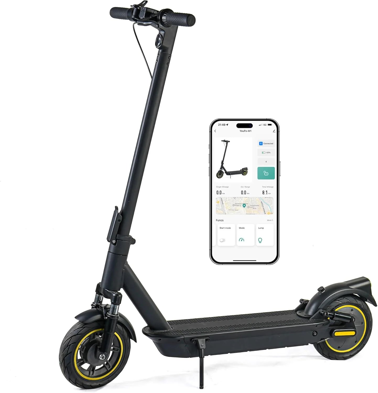 Opvouwbare elektrische step voor volwassenen, 10 inch luchtbanden, 4 schokdempers, maximaal bereik 45 kilometer, bestuurbaar via app