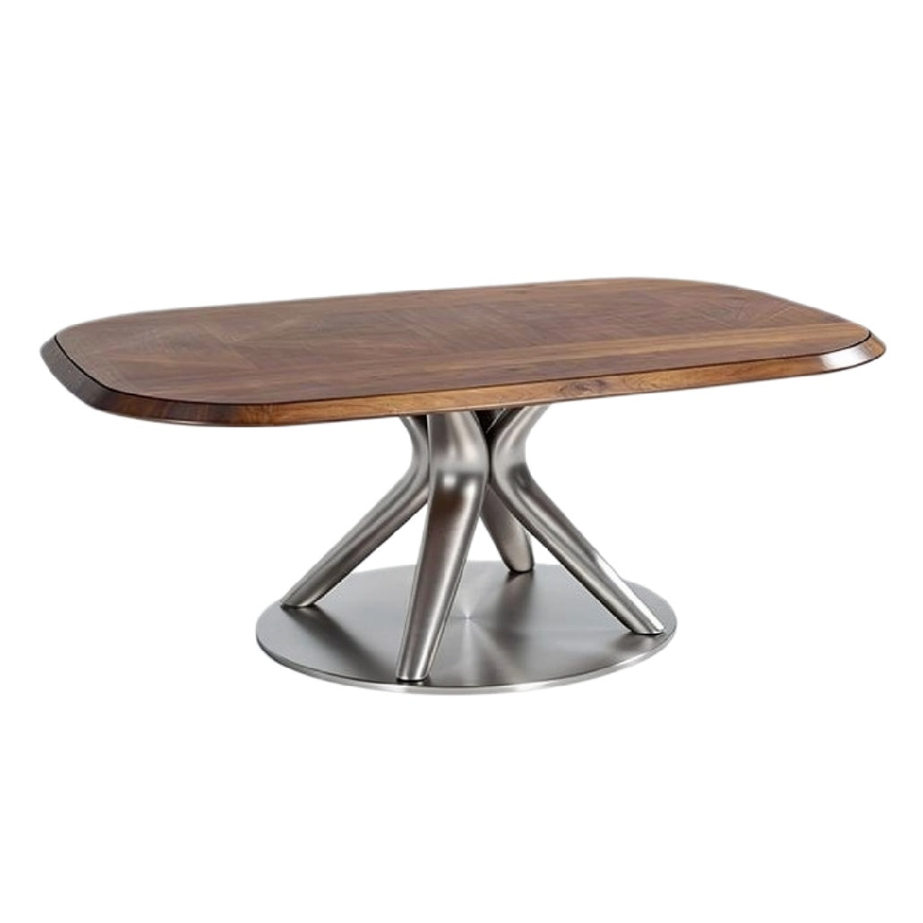 Moderne Ovalen Eettafel met Houten Blad en RVS Onderstel
