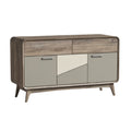 **Moderne Dressoir met Houten Afwerking en Gecombineerde Kleuren**