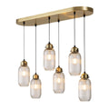 Hanglamp met 6 glazen kappen en vintage gouden afwerking