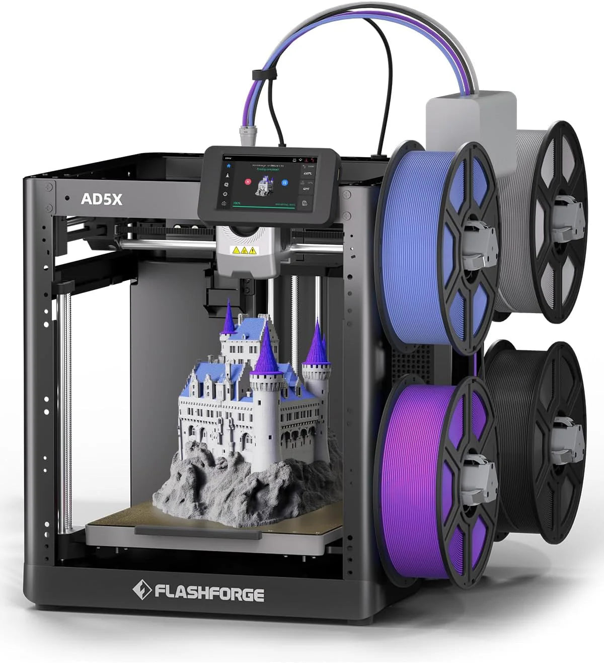 FLASHFORGE AD5X Multi-Color 3D-printer met 4 kleuren en IFS, volautomatische nivellering, FDM 3D-printer met tot 600 mm/s afdruksnelheid, mondstuk tot 300 °C, groot printvolume 220 x 220 x 220 mm(AD5X)