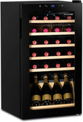 °CUBES Wijnkoelkast met 28 flessen (90 l) met elegante glazen deur en hoogwaardige planken van beukenhout, 5-18 °C, trillingsarm  stil (40dB) | wijnkast met led-display - leuk cadeau