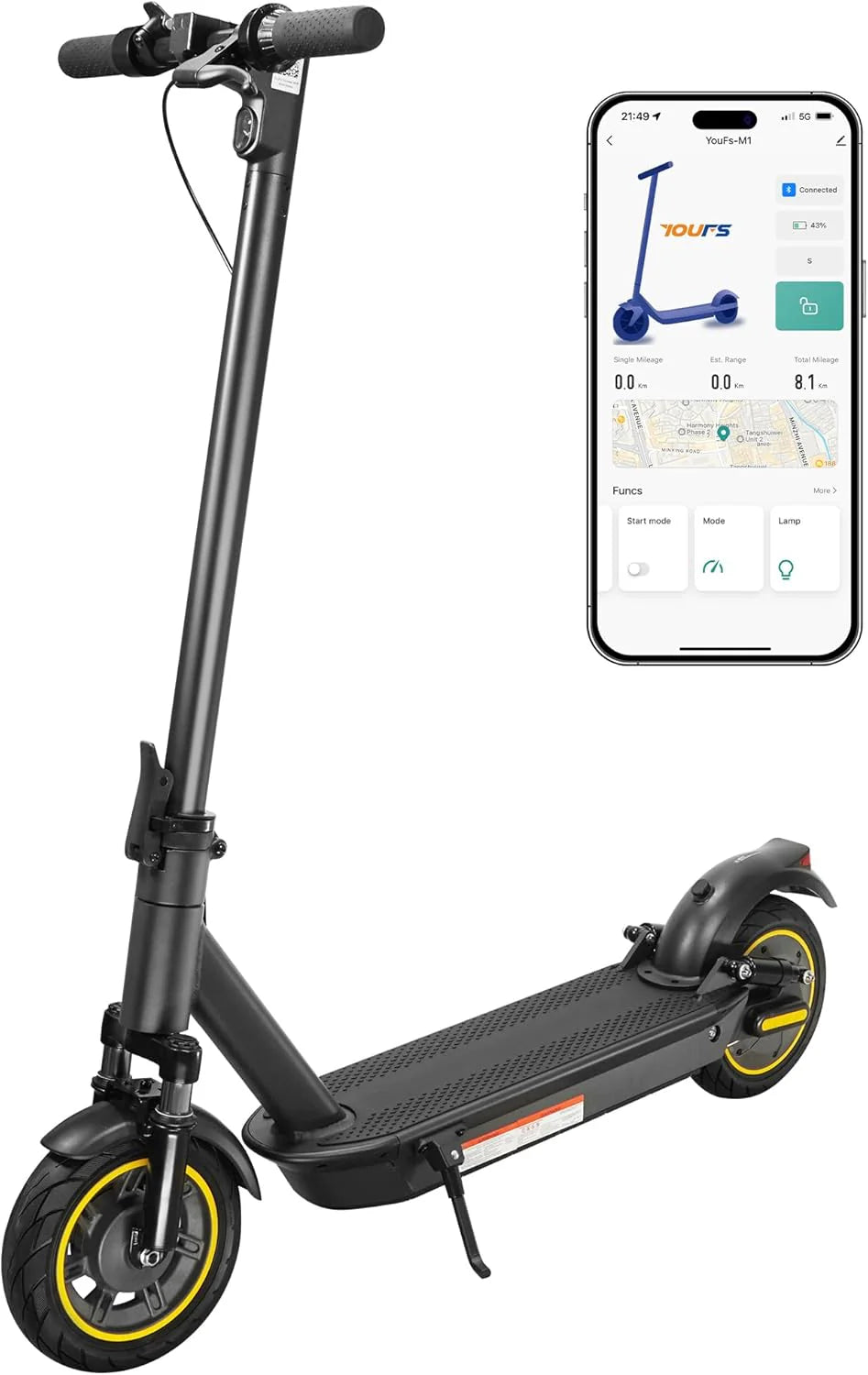 Elektrische step voor volwassenen, 25,4 cm (10 inch), app-bediening, dubbel remsysteem, schokdemper voor en achter, 60 km lang bereik, belasting 286 lb