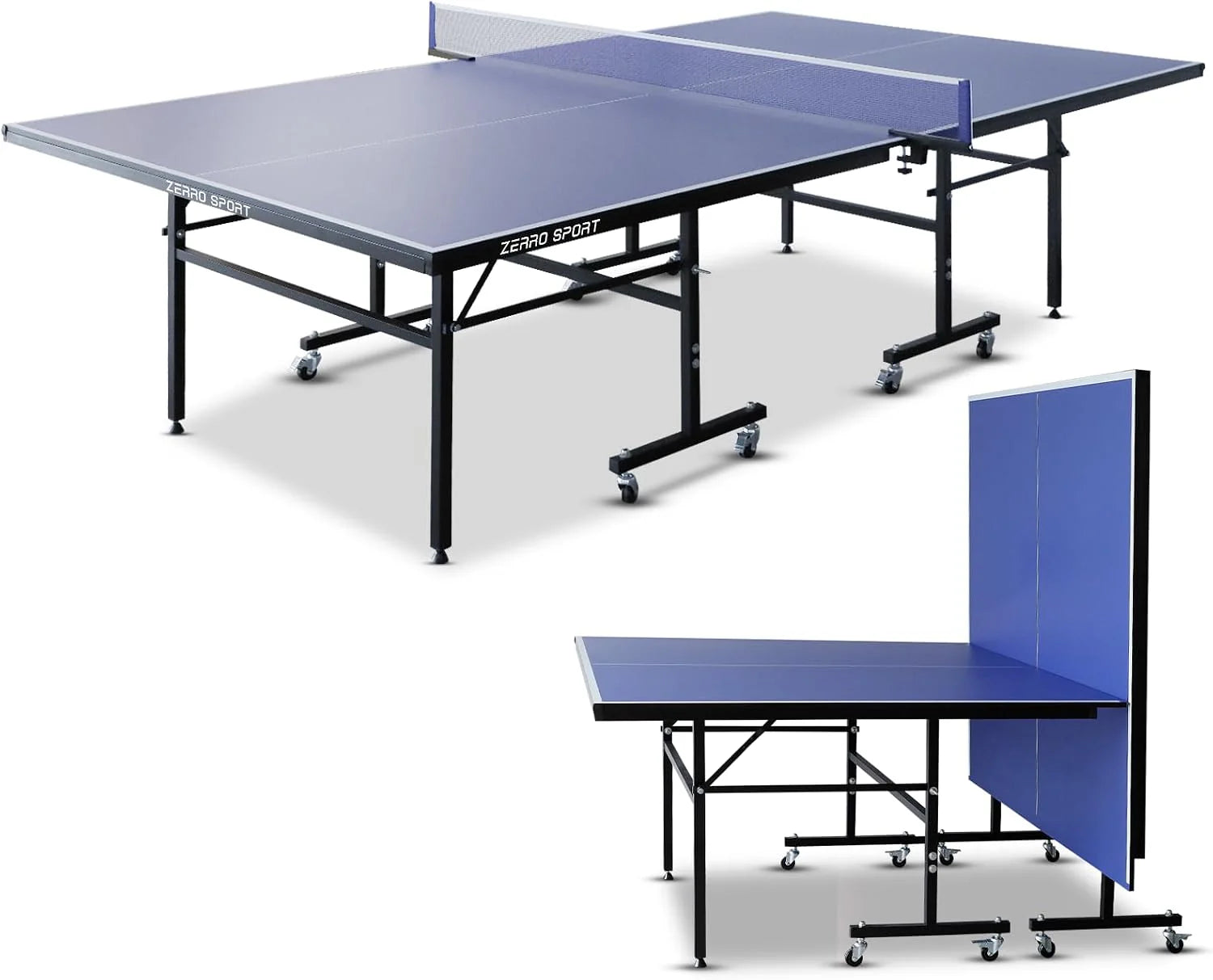 ZERRO Tafeltennistafel, inklapbaar indoor, 15 mm dik MDF, 274 x 152,5 x 76 cm, internationale standaardgrootte incl. net, tafeltennistafel, pingpong-tafel(Blauw)