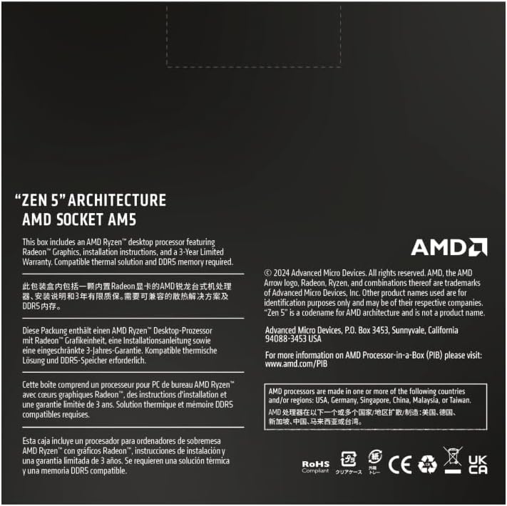 AMD Ryzenâ¢ 7 9700X 8-Core, 16-Thread Unlocked Desktop Processor