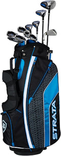 Strata Golfclub pakket voor heren(Links/11 Clubs + 1 Stand Tas/Blauw)