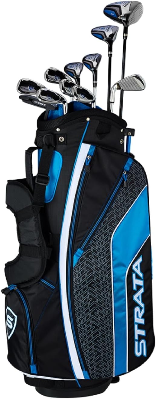 Strata Golfclub pakket voor heren(Links/11 Clubs + 1 Stand Tas/Blauw)