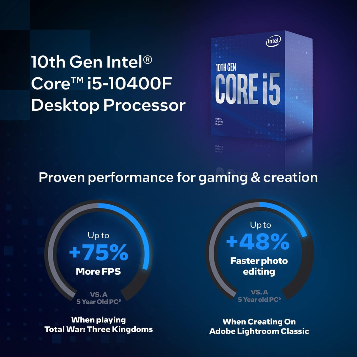 Intel Core i5-10400F Desktop Processor 6 Cores up to 4.3 GHz Without Processor Graphics LGA1200 (Intel 400 Series chipset) 65W, Model Number: BX8070110400F
