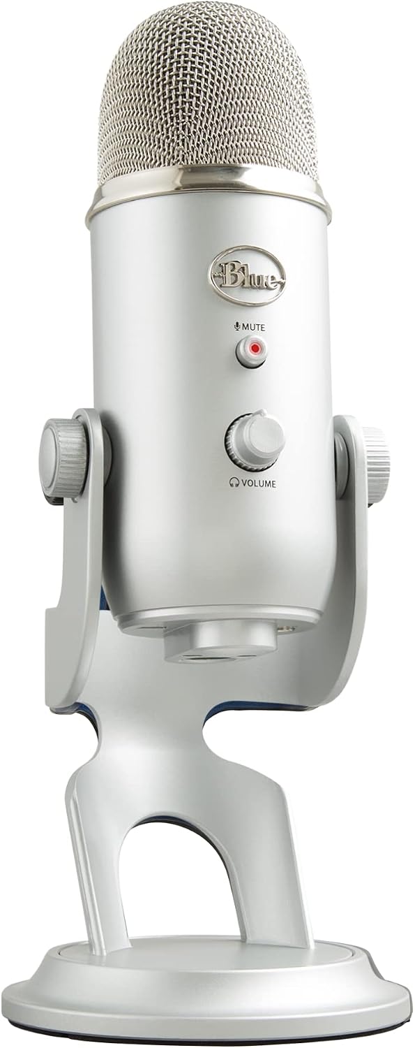 Logitech Creators Blue Yeti USB Microphone for PC, Mac, Gaming, Recording, Streaming, Podcasting, Studio and Computer Condenser Mic with Blue VO!CE Effects, 4 Pickup Patterns, Plug and Play - Silver