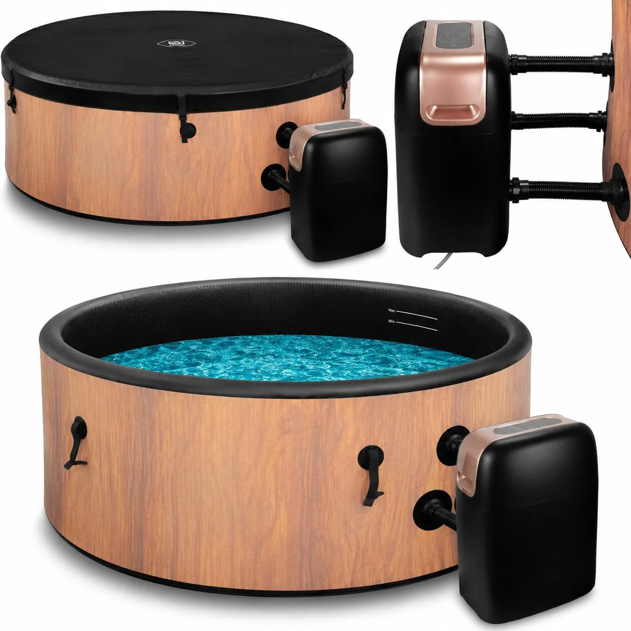 COIL Tuinspa, outdoor, winterbestendig, spa, outdoor spa, opblaasbaar, 6 personen, houtlook, robuust DWF-materiaal, snel opblazen, wellness hydromassage