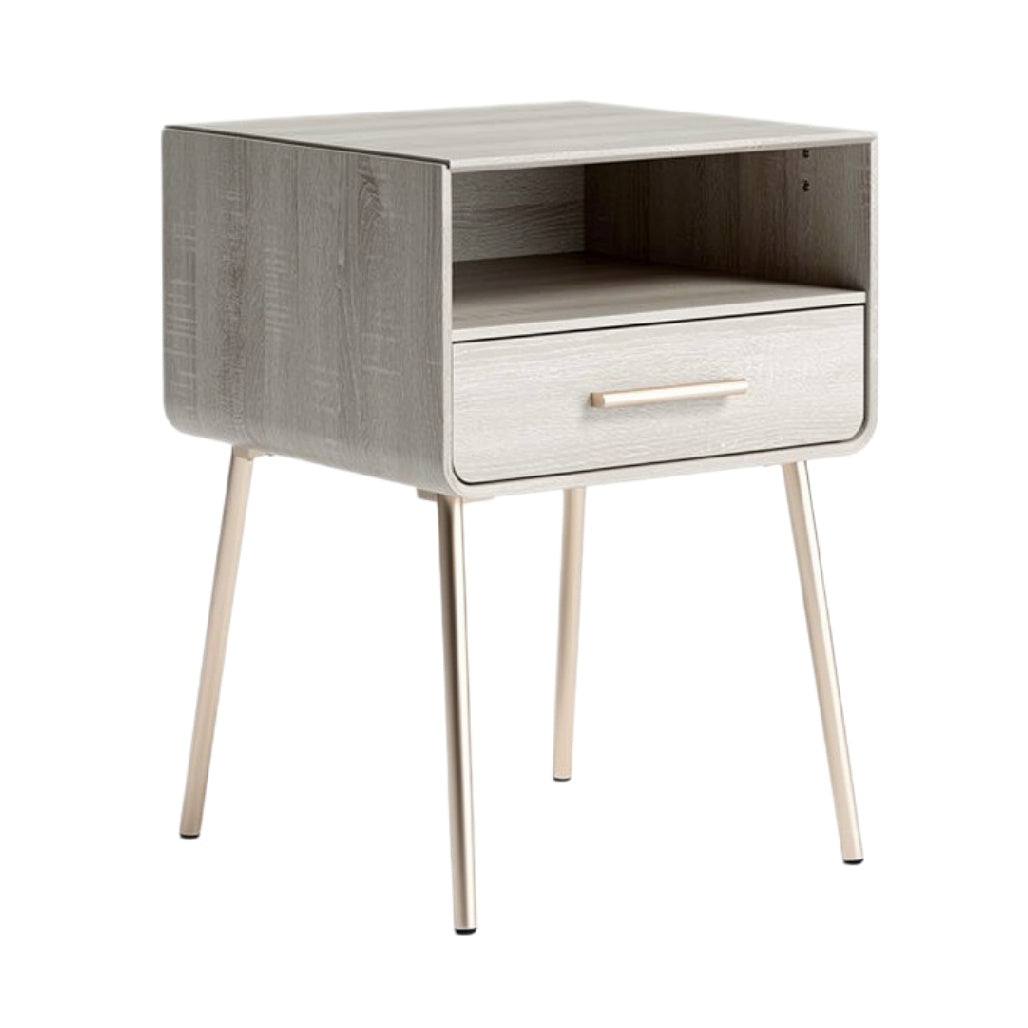 "Moderne Nachtkast met Lades en Houten Afwerking"