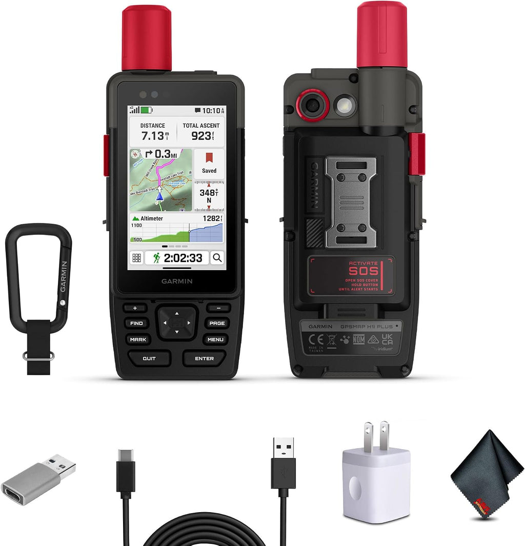 Garmin GPSMAP H1i Plus Rugged Design Premium GPS Handheld Navigator with inReach Plus Satellite Technology to Share Text, Photos, Voice Memos, SOS Off-Grid, Long Battery Life, Preloaded Maps Bundle