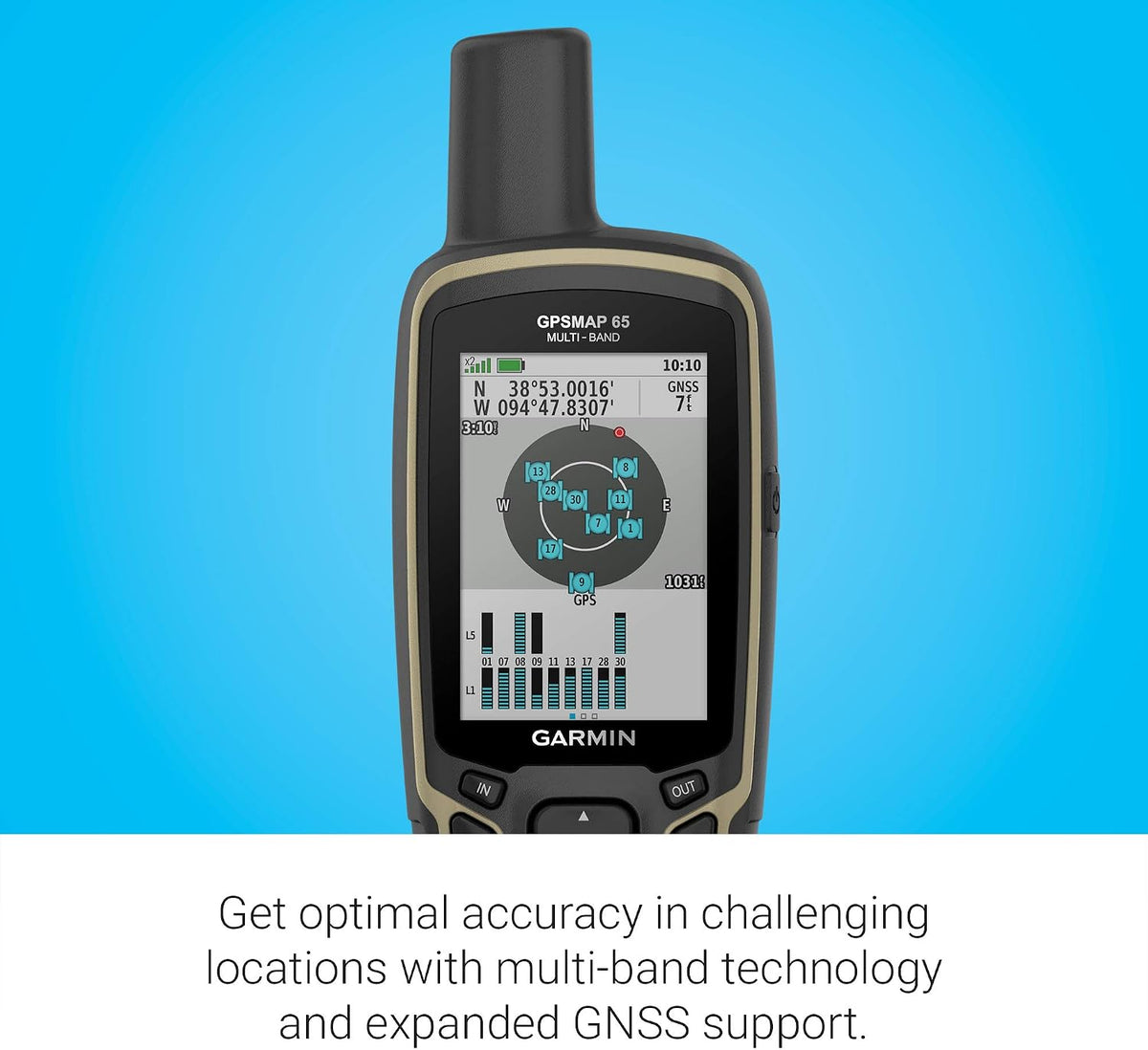 Garmin GPSMAP 65, Button-Operated Handheld with Expanded Satellite Support and Multi-Band Technology, 2.6" Color Display, 010-02451-00