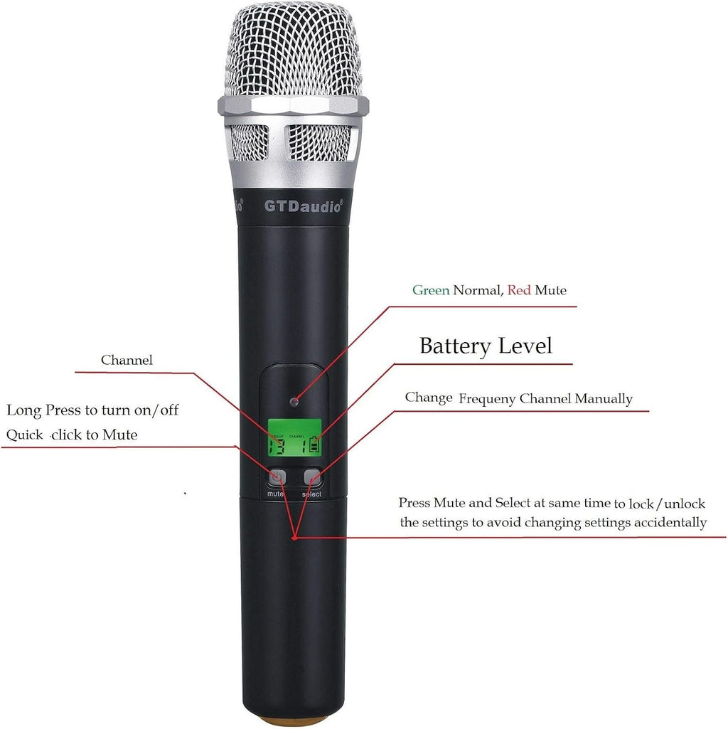 GTDaudio 2x800 Channel UHF True Diversity Wireless Microphone System