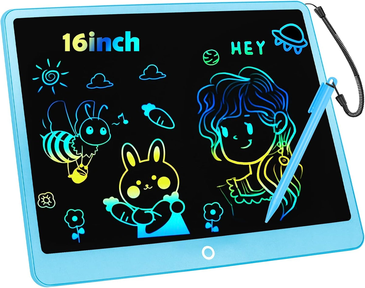 LCD Writing Tablet Doodle Board, 16inch Colorful Drawing Tablet Writing Pad, Kids Travel Essentials, Toddler Toys for 3 4 5 6 7 8 Year Old Girls Boys- Christmas and Birthday Gifts