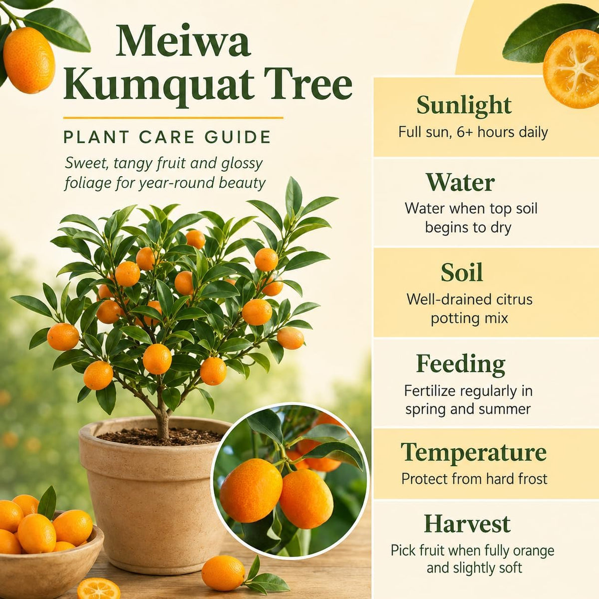 Live Meiwa Kumquat Tree 1 Gallon Pot | Productive Sweet Citrus Fruit Tree | Fresh Kumquats for Planting | Ideal for Backyard & Patio Containers (No Ship to CA, HI, AK)