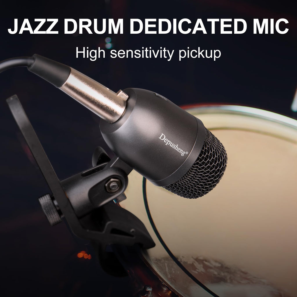 Depusheng 7-Piece Drum Microphone Set with 5 Dynamic Percussion Microphones and 2 Condenser Percussion Microphones Ideal for Instrument Recording and Music Production