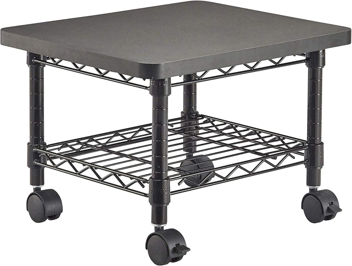 Safco Onyx Rolling Cart Printer Stand, Under-Desk Mobile Utility Table for Home Office with Steel Shelf, Black