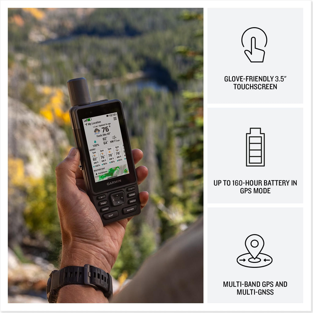Garmin GPSMAP H1i Plus Rugged Hiking Premium GPS Handheld Navigator with inReach Plus Satellite Technology to Share Text, Photos, Voice Messages, SOS Off-Grid, Long Battery Life, Preloaded Maps Bundle