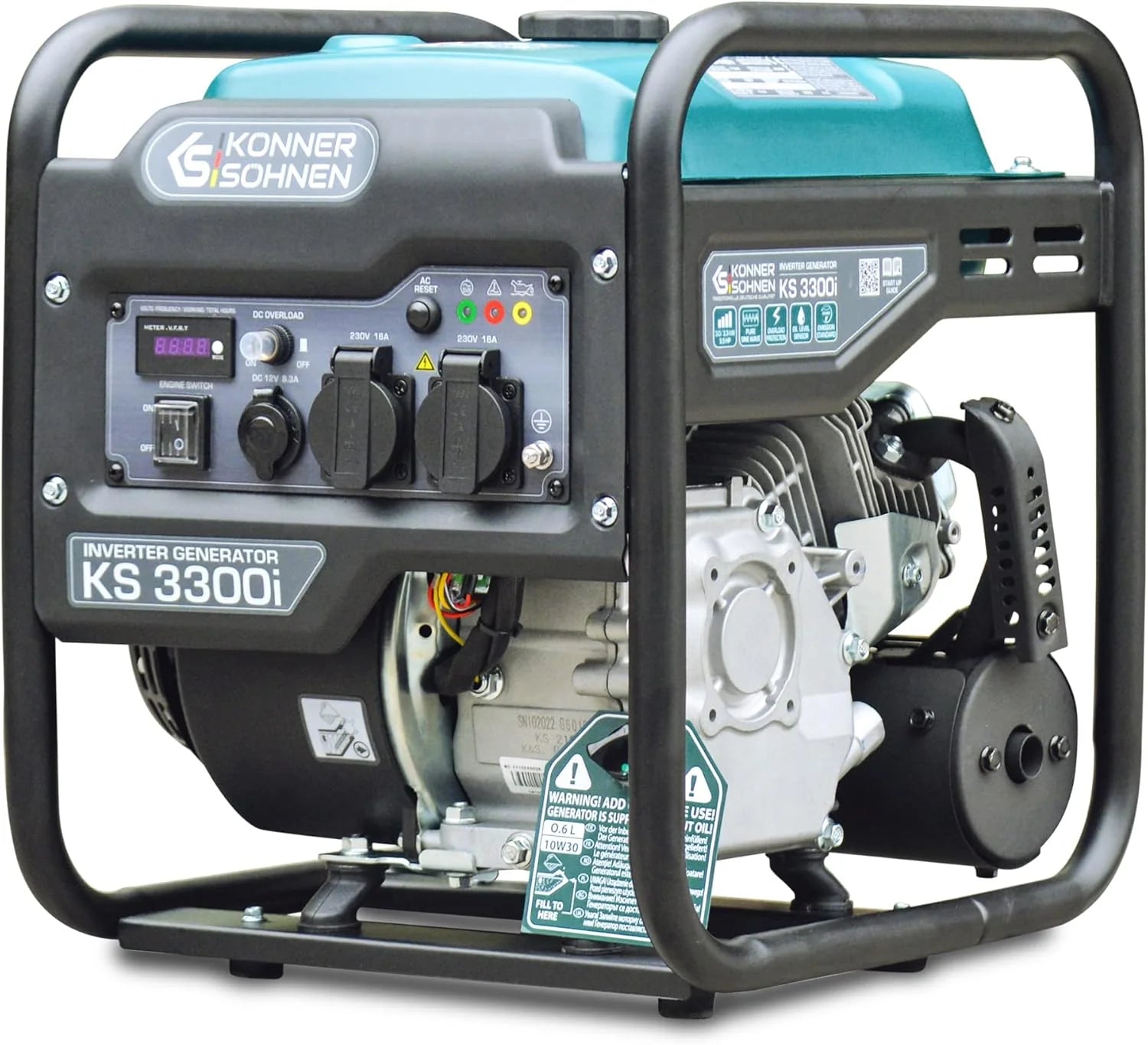 Könner  Söhnen KS 3300i. Benzin-Invertergenerator 3300W, stroomgenerator met 2xSchuko 230V, noodstroomgenerator met LED-display, generator met koperen wikkelingen, EURO 5(Zwart)