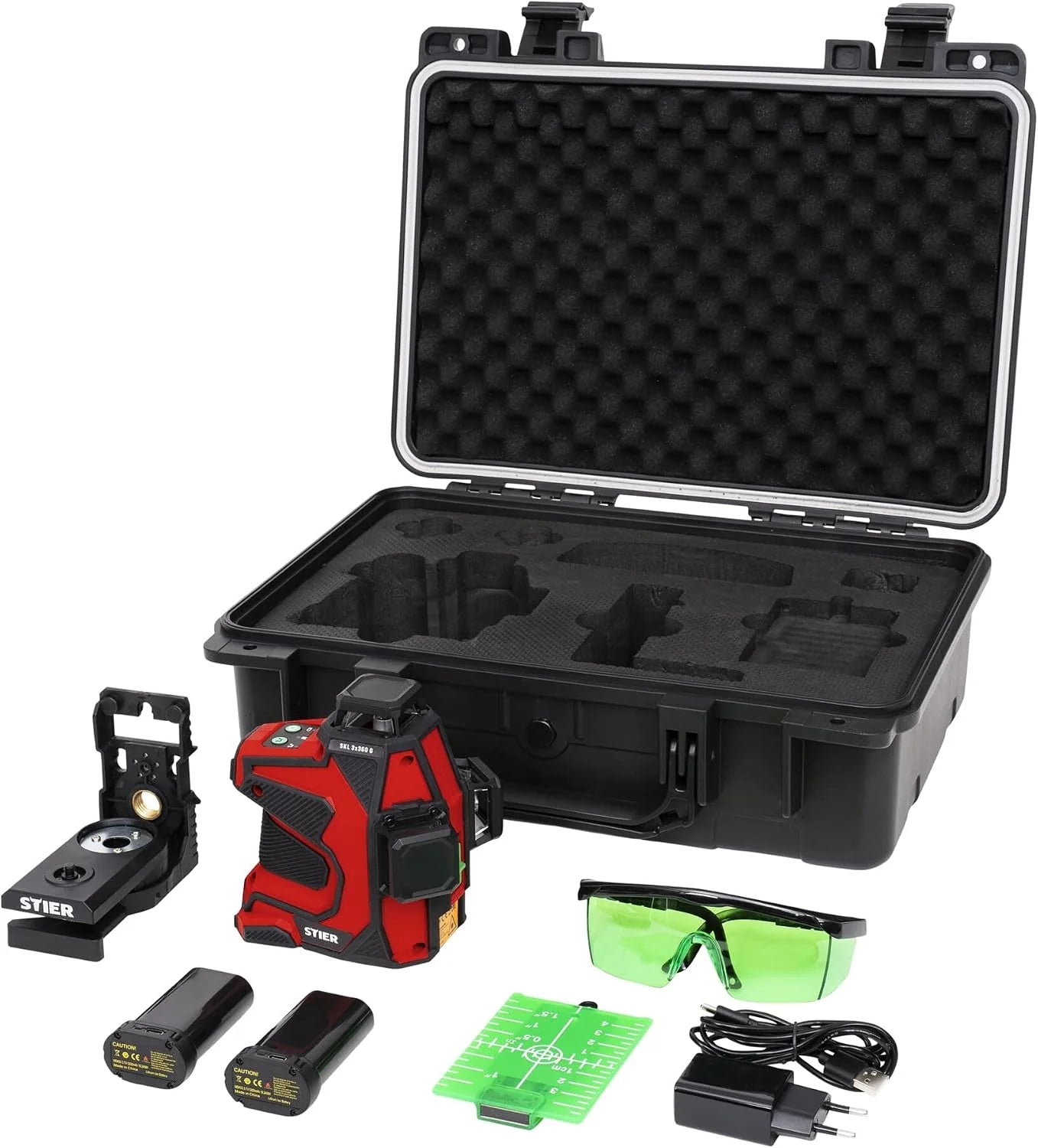 STIER kruislijnlaser SKL 3x360°, 520 nm, groen, 1/4" en 5/8" draad in koffer