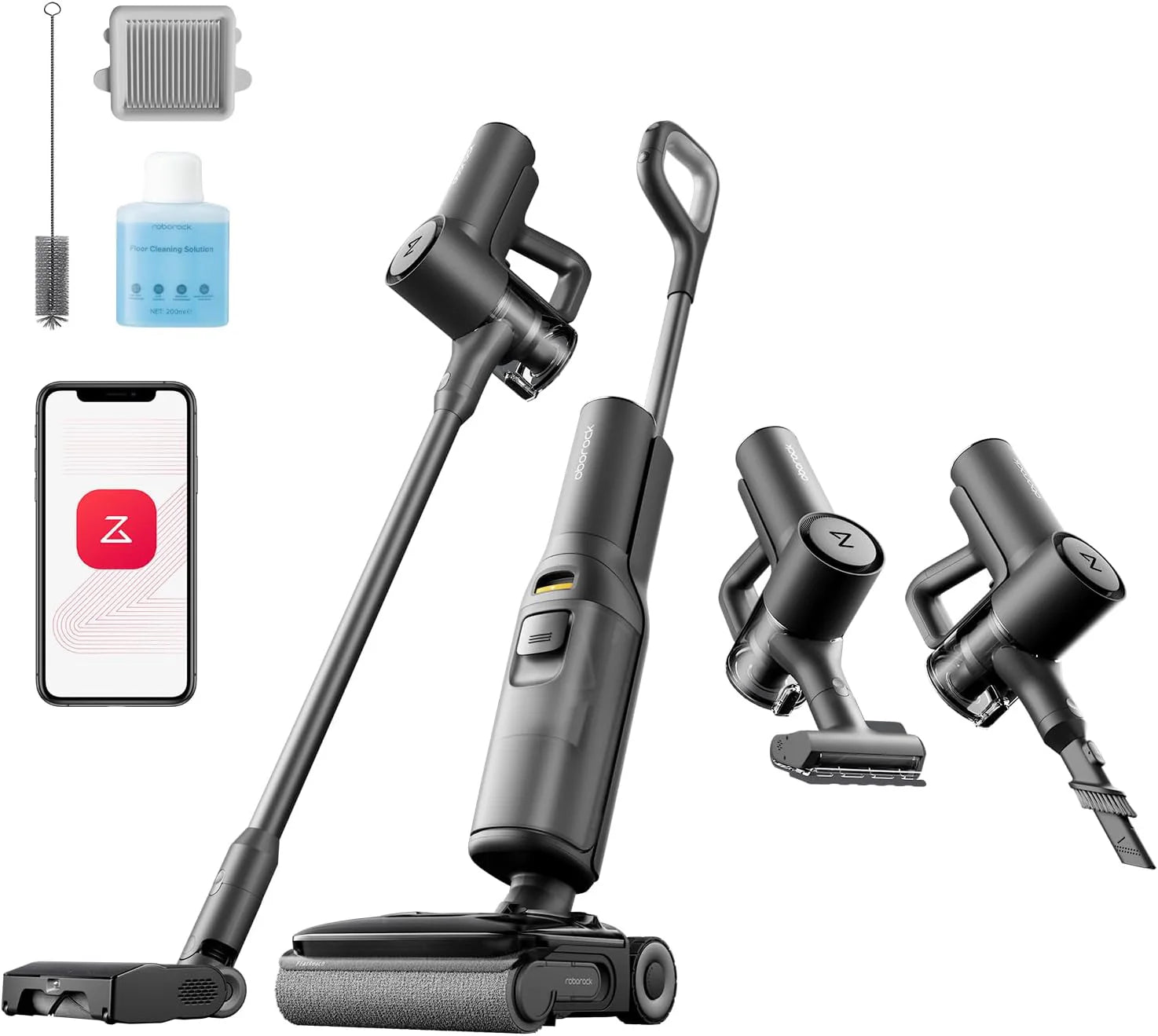 roborock F25 Ultra nat- en droogstofzuiger met stoomfunctie, draadloze alles-in-één stofzuiger en dweil met stoom tot 180°C, warm water tot 86°C, zelfreiniging op 90°C, plat ontwerp van 180°(F25 ACE Combo)