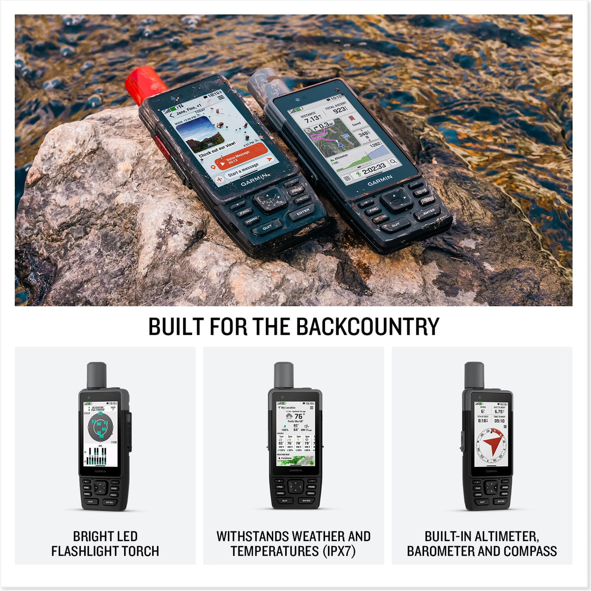 Garmin GPSMAP H1i Plus Rugged Design Premium GPS Handheld Navigator with inReach Plus Satellite Technology to Share Text, Photos, Voice Memos, SOS Off-Grid, Long Battery Life, Preloaded Maps Bundle