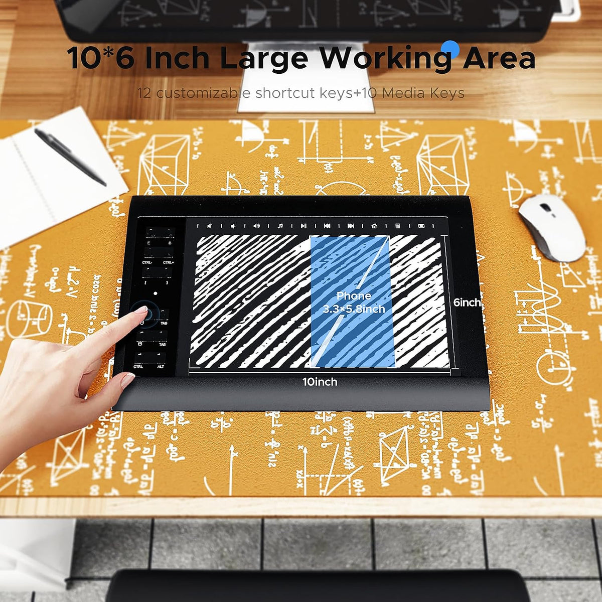 Graphics Drawing Tablet with Stand,10x6 Inch Drawing Tablet with 8192 Level Pen,12 Hot Keys,Digital Drawing Pad Compatible with PC/Mac/Android for Painting,Design&Online Teach
