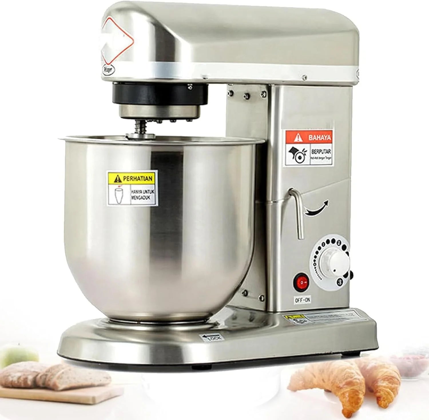 Commerciële keukenmixer, elektrische staande mixer, 3 snelheden, kantelbare kop, keukenmixer voor het maken van deeg, 5 liter (Silver 5L)(Silver/7L)