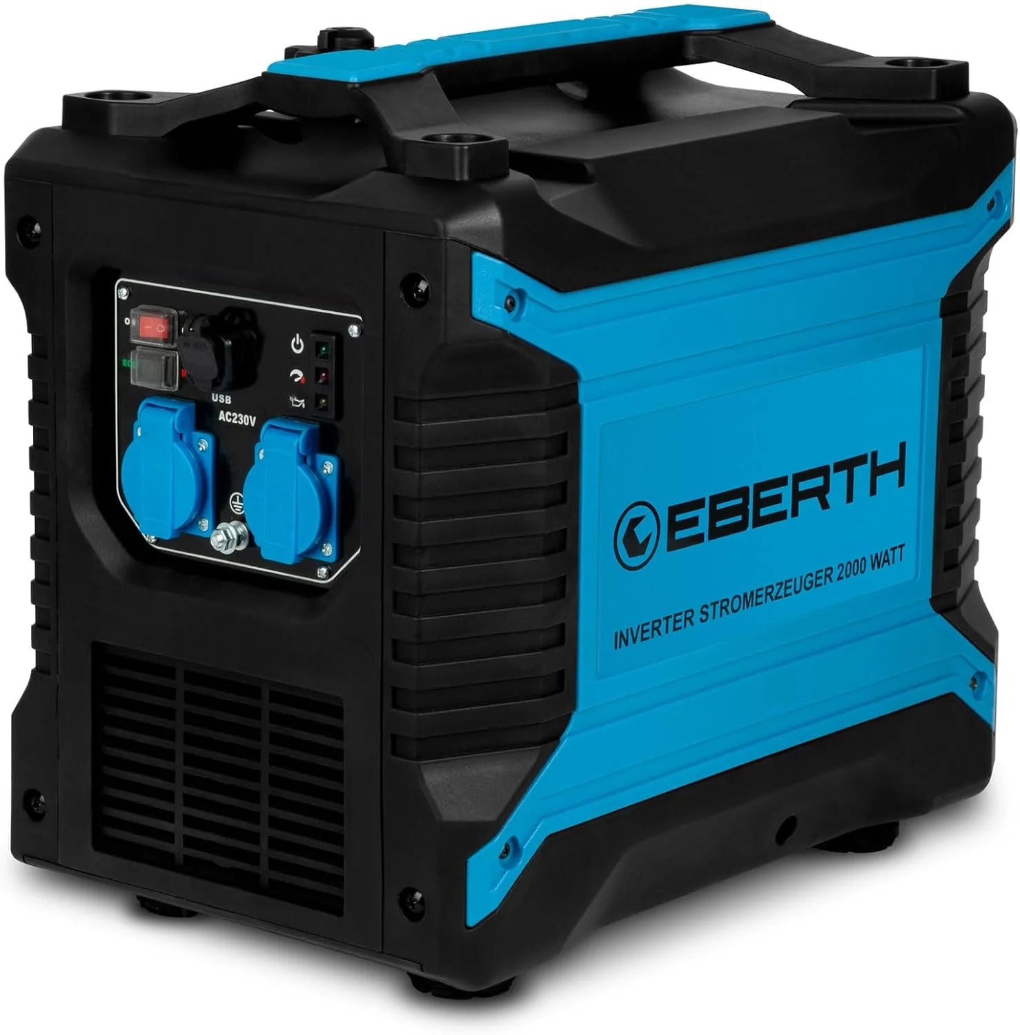 EBERTH 2000 watt Inverter Stroomgenerator stille, noodstroomgenerator met 3 pk benzinemotor, 4-takt, 2x 230V en 2x USB-aansluiting, invertertechnologie voor stroom zonder spanningspieken(2000 W)
