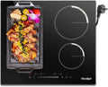 Inductiekookplaat, 4 platen met stekker, zelfvoorzienende kookplaat, inbouw 59 cm, 3500 W, combizone voor grill, slider-touch-bediening, zwart keramisch glasplaat, 220 V, 50 Hz, 16 A