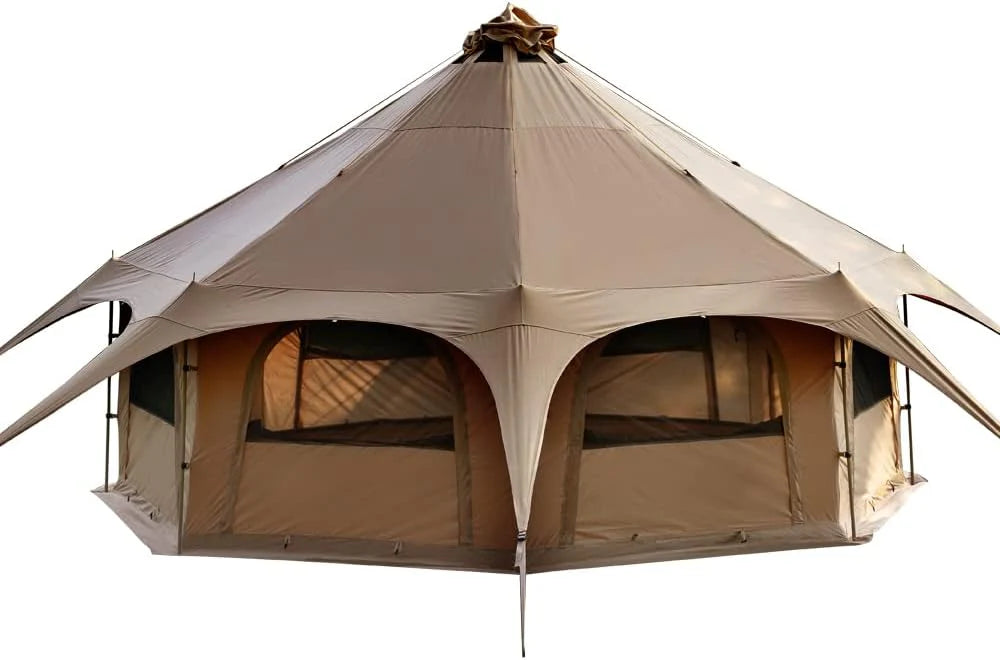 TOMOUNT Tipitent, katoenen tent voor 6-8 personen, canvas, piramide, joertent, grote gezinnen, glamping, tent voor kamperen, hiking, festival, feesten, bruiloft, muziekfeest