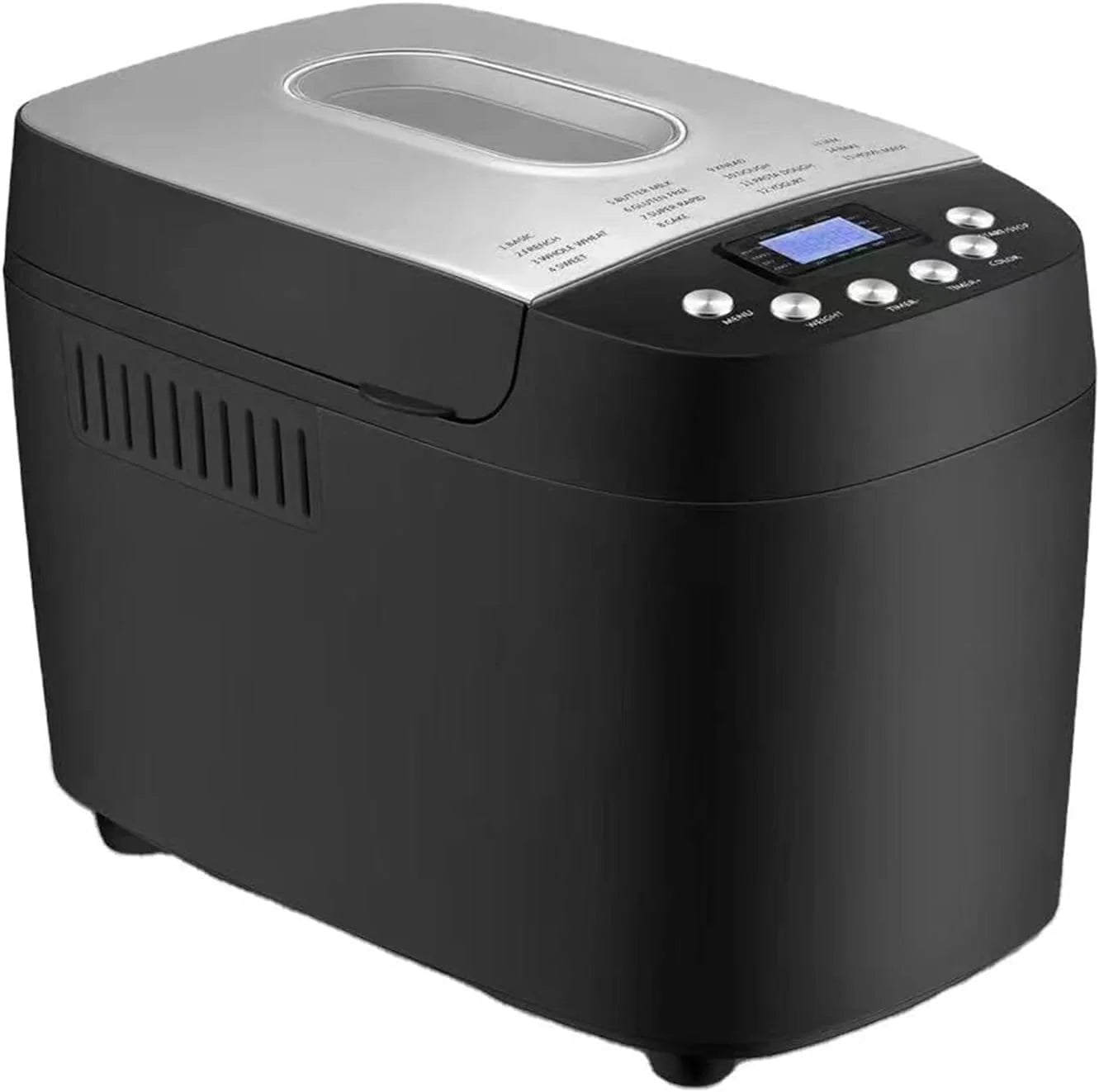 Automatische broodbakmachine met 15 programma;s, 2 deeghaken, timer, lcd-display, 3 bruiningsniveaus, 850W, 60 minuten warmhoudfunctie