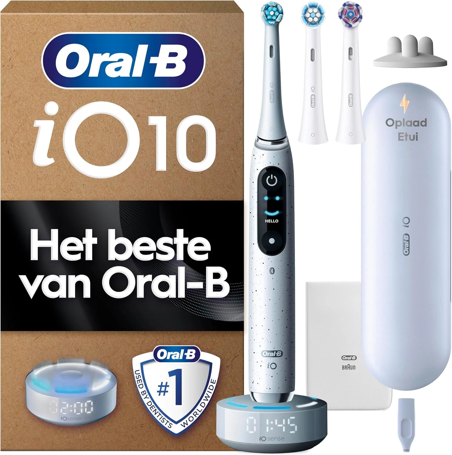 Oral-B iO 10 Wit Elektrische Tandenborstel, 3 Opzetborstels, 1 Oplaadreisetui, 1 Etui voor de oplader, iO Senses, 1 Opzetborstel houder(Wit)