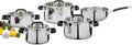 Spring FUSION2+ pannenset 5-laags meerlaags materiaal, handgrepen met siliconen ommanteling, schaalverdeling aan de binnenkant, geschikt voor inductie, met glazen deksels