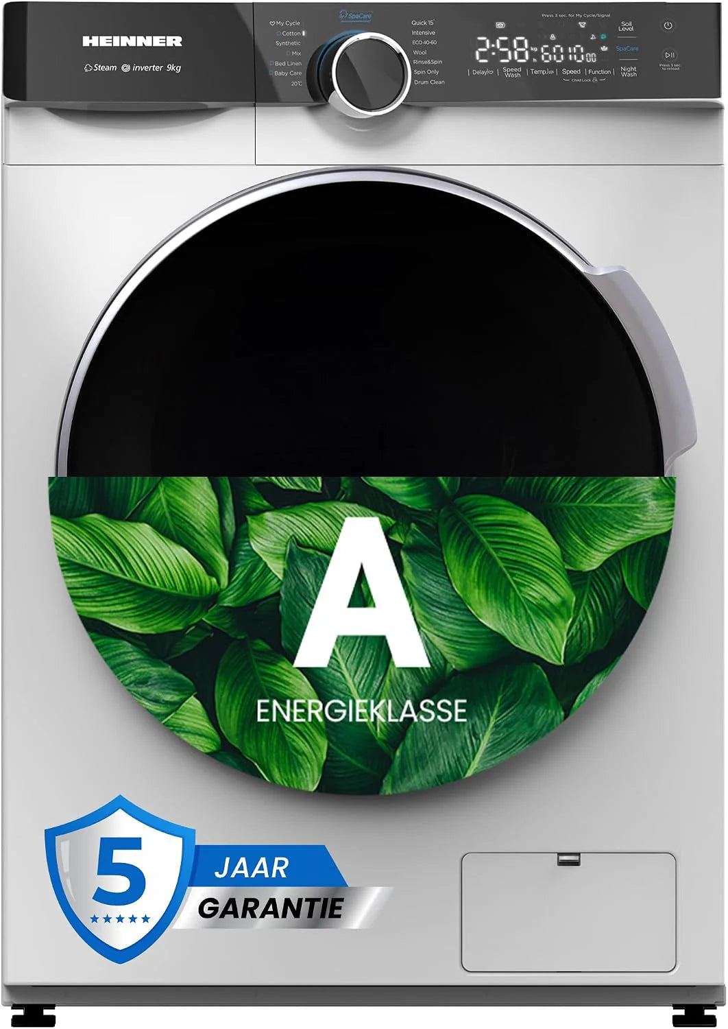 HWM-M914IVKBA+++ Wasmachine 9 kg ‚ 14 Wasprogramma's ‚ 1400 RPM ‚ Energieklasse A ‚ Touch Control ‚ LED-display ‚ Kinderbeveiliging ‚ Zwart, 5-Year Warranty (Zwart, 9 KG)(Wit/9 KG)