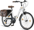 Licorne Bike Stella Premium City Bike, 26 en 28 inch, aluminium fiets voor meisjes, jongens, dames en heren, met 21 versnellingen, Hollandse fiets, stadsfiets(26 Zoll/Wit)
