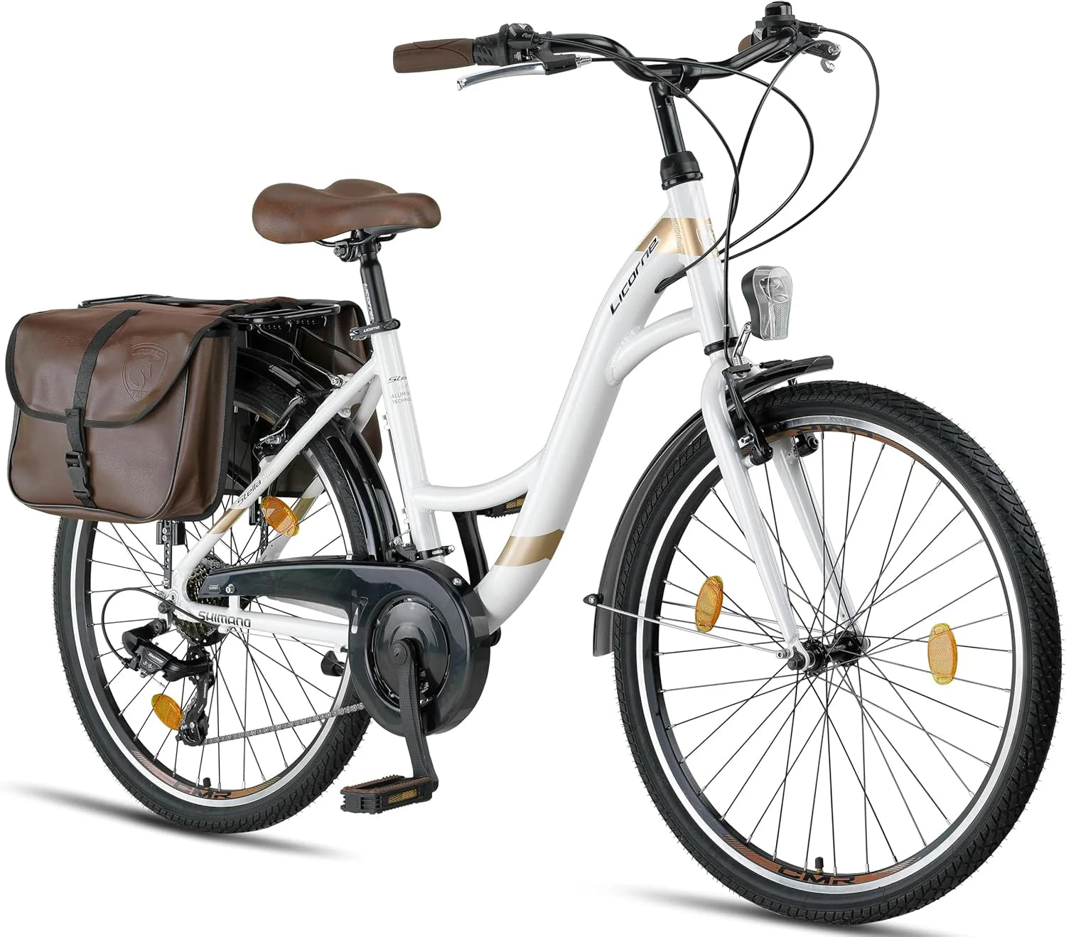 Licorne Bike Stella Premium City Bike, 26 en 28 inch, aluminium fiets voor meisjes, jongens, dames en heren, met 21 versnellingen, Hollandse fiets, stadsfiets(26 Zoll/Wit)