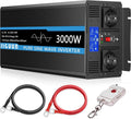 JIGUUN 3000W omvormer 12v naar 230v zuivere sinus met 30A lader en net prioriteit circuit en UPS, 2 EU-stopcontacten, draadloze afstandsbediening en LCD-display piekvermogen 6000W(3000W24V)