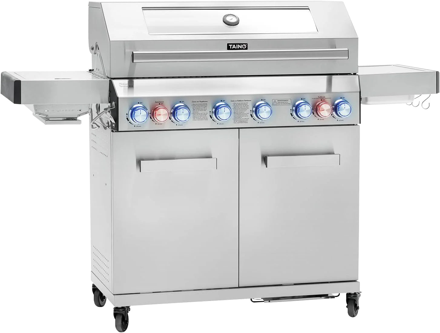TAINO Platinum Yamara 6+2 gasbarbecueset roestvrij staal 6 branders keramische Sear-brander keramische achterbrander Piëzo-ontstekingsdeksel(PLATINUM YAMARA 6+2)