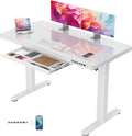 Homall Glas in hoogte verstelbaar bureau, 140 x 70 cm, elektrisch in hoogte verstelbaar bureau met lade, zit- en sta-bureau voor thuiskantoor, wit(120 x 60 cm)