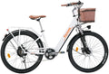 cysum cityrun Elektrische fiets voor dames, 26 inch trapondersteuning, e-bike, elektrische stadsfiets voor volwassenen, motor 250 W, 25 km/u, lithiumbatterij 36 V, 360 WH, autonomie 80 km(Wit 001)
