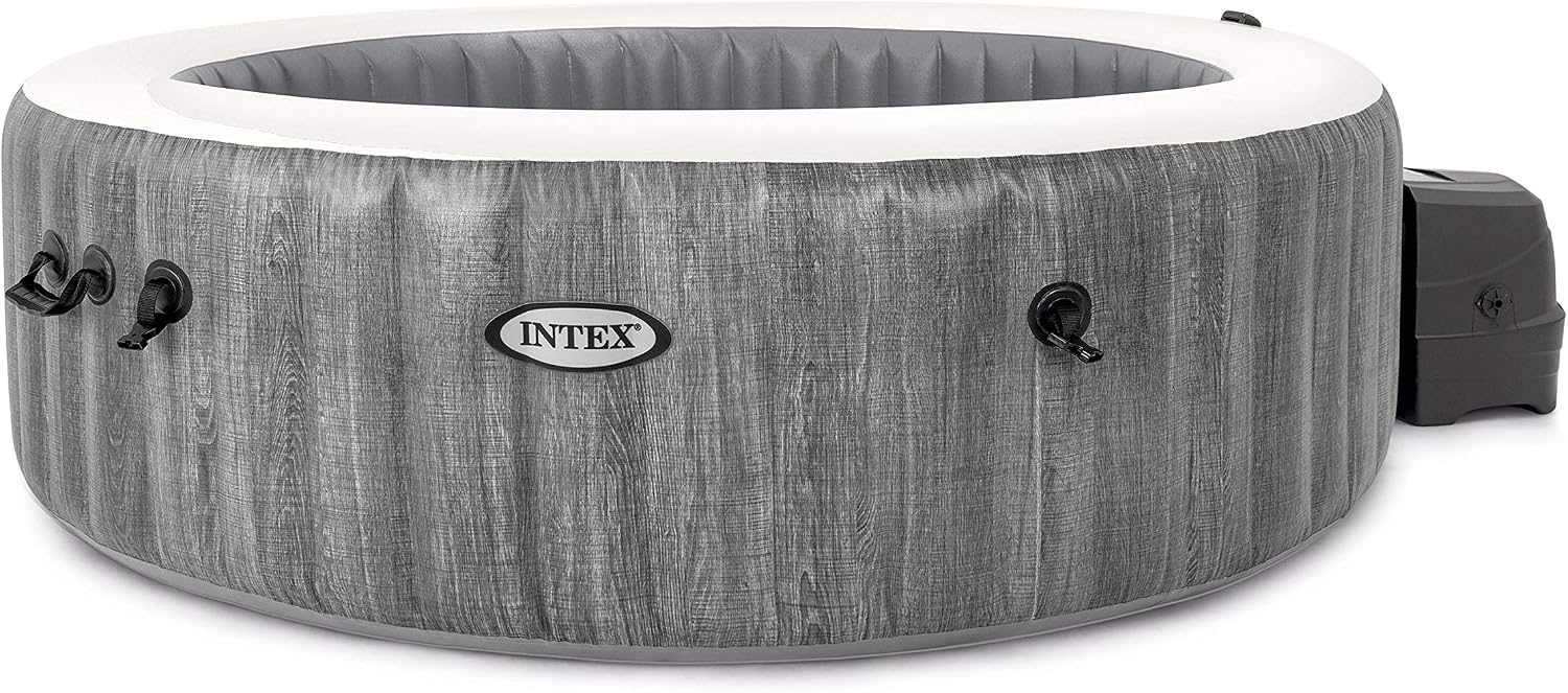 Intex PureSpa Greywood Deluxe Pure SPA Whirlpool, bubble massage, donkergrijs, houtlook, diameter 216 x 71 cm