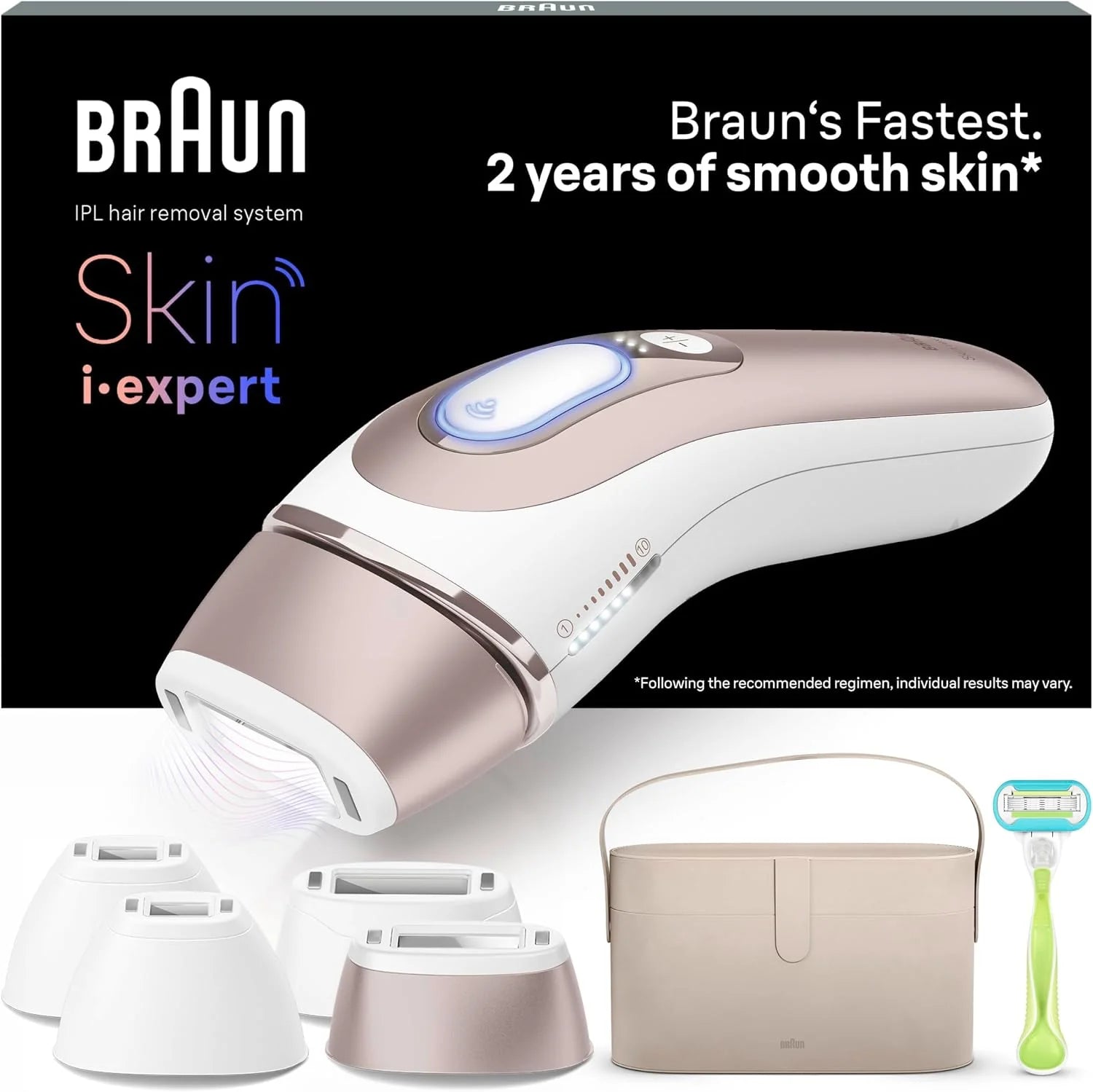 Braun Skin I·Expert PL7387 Epilator met lichtpuls, voor dames, alternatief voor laserhaar, gratis app, inclusief tas, Venus scheerapparaat, lichtpuls bruin, 4 opzetstukken voor gezicht en lichaam