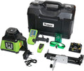 Huepar RL200HVG roterende laser Kit groen, zelfnivellerend roterende laser niveau 360 ° horizontaal/verticale lijn en 2 laserpunten, dubbele helling instelbaar, incl. afstandsbediening en detector