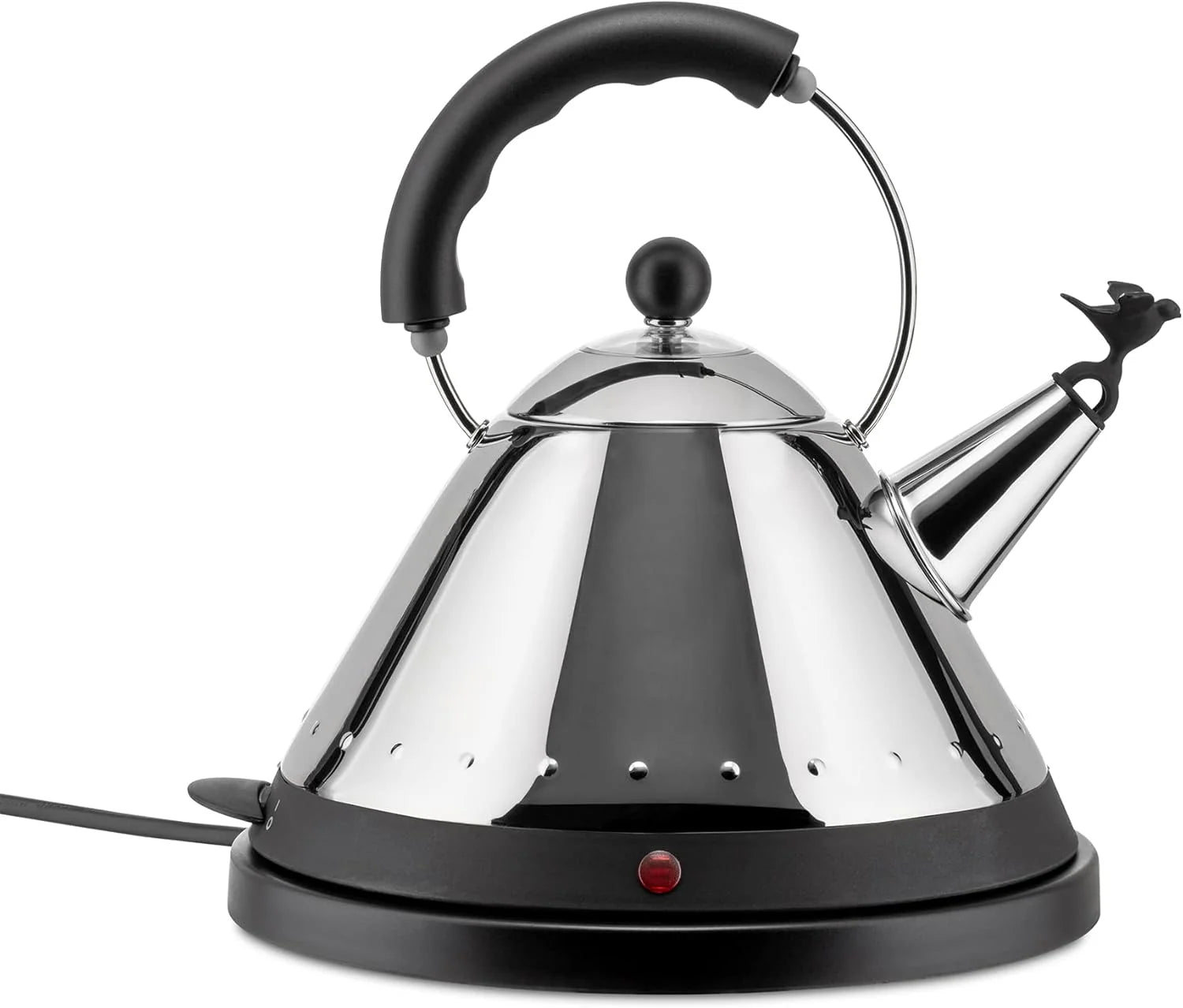 Alessi MG32 B draadloze elektrische waterkoker in gepolijst roestvrij staal met handvat en voet in PA, zwart